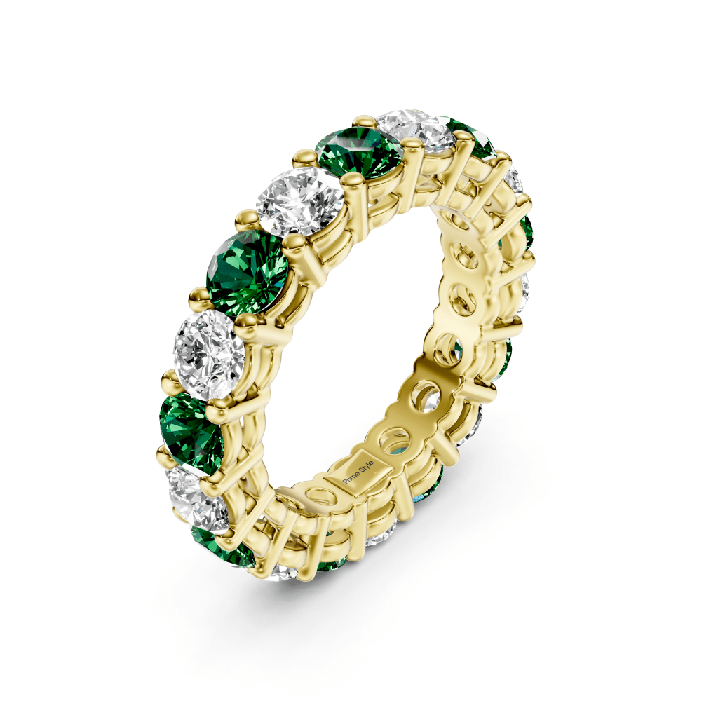 2.50-6.00 CT Round Cut Green Emeralds and Diamonds - Eternity Rings
