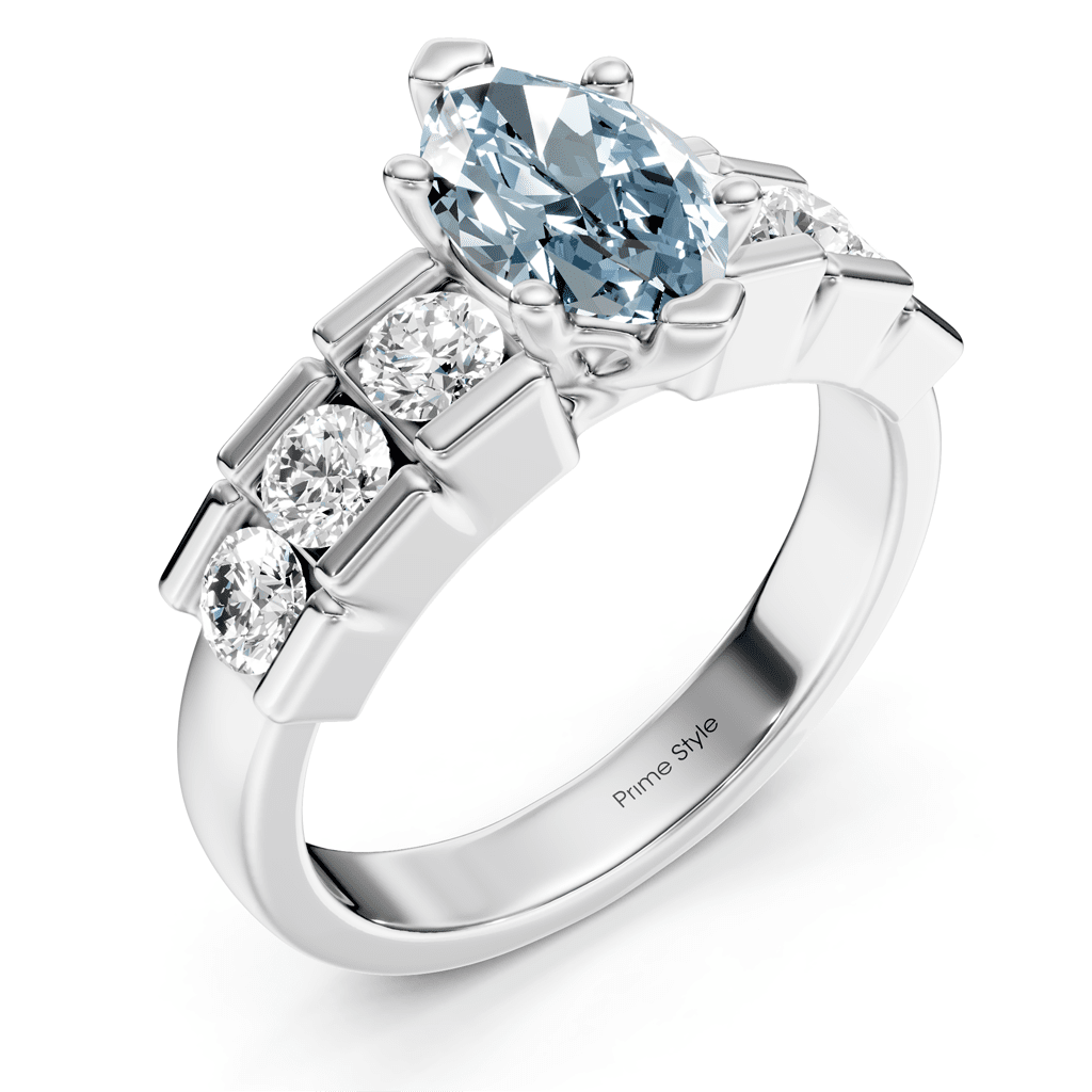 1.85-4.85 CT Marquise & Round Cut Fancy Blue Diamonds - Engagement Ring