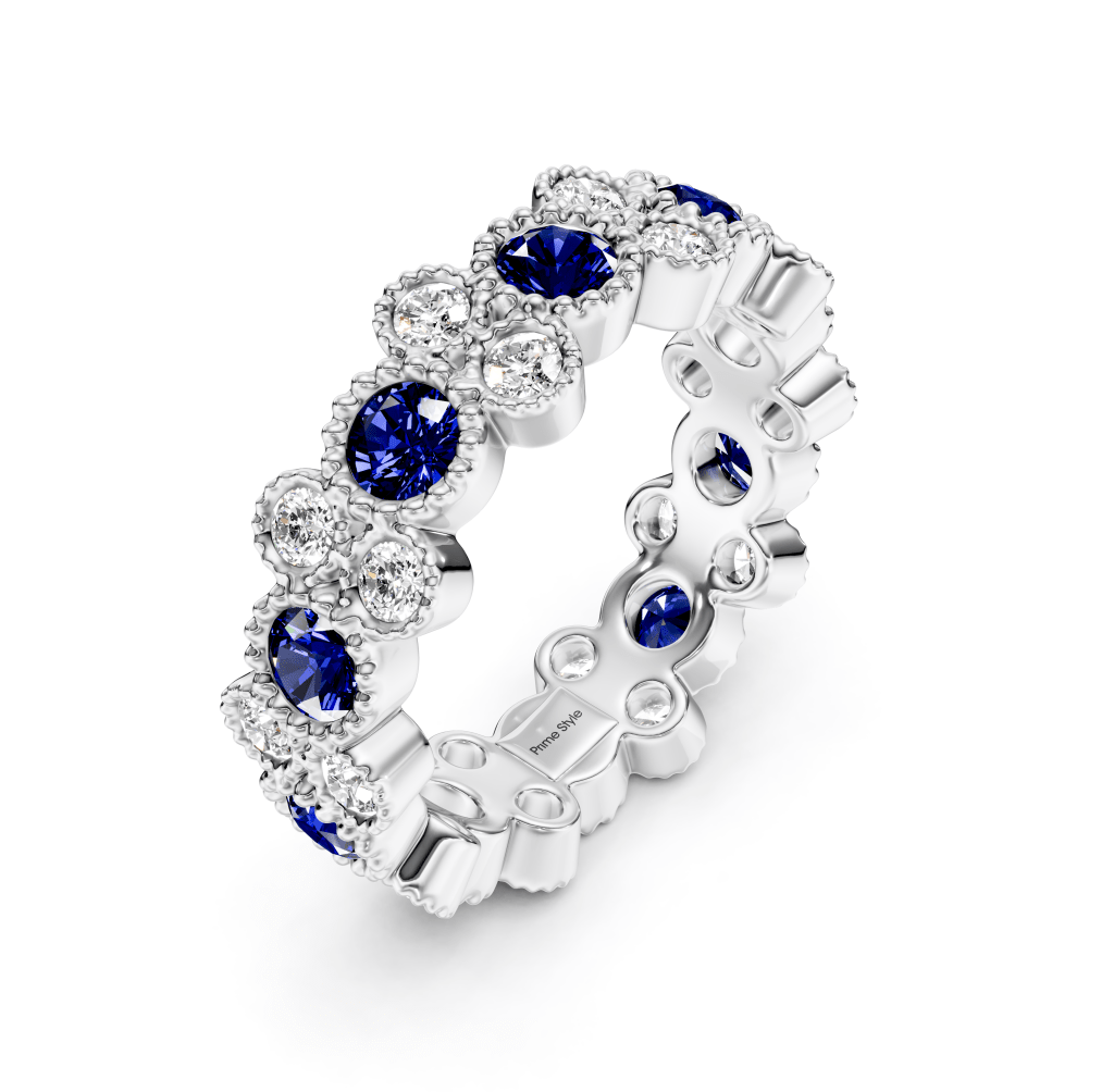 1.70 CT Round Cut Blue Sapphires and Diamonds - Eternity Rings - Primestyle.com