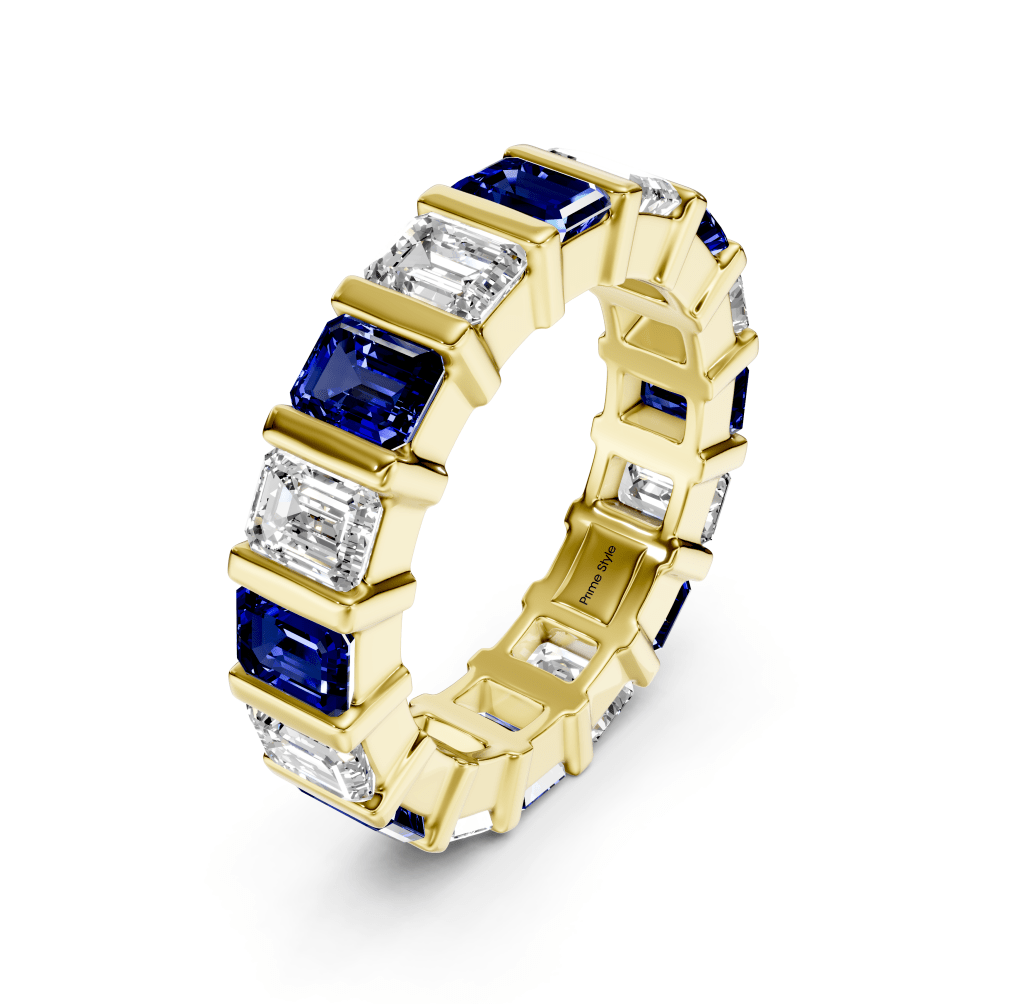 5.50 CT Emerald Cut Blue Sapphires and Diamonds - Eternity Rings - Primestyle.com