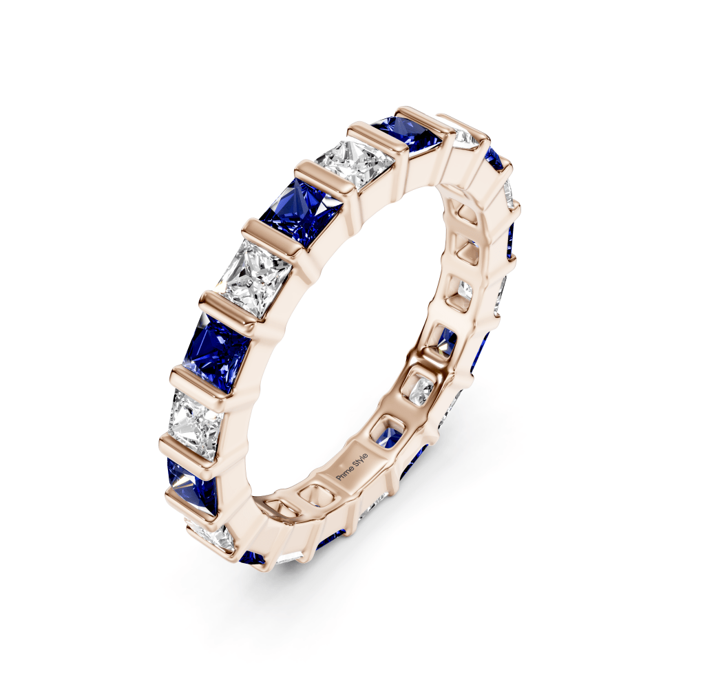2.50 CT Princess Cut Blue Sapphires and Diamonds - Eternity Rings