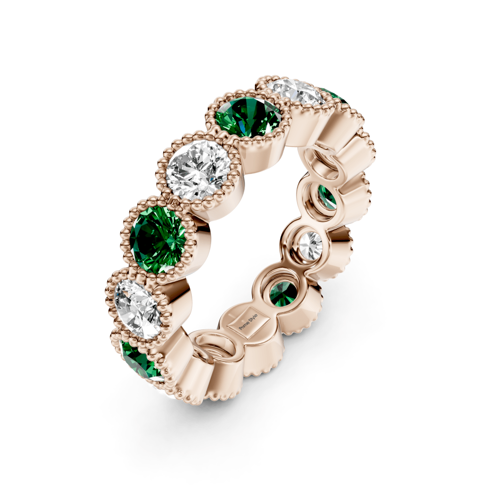 1.50 - 5.00 CT Round Cut Green Emeralds and Diamonds - Eternity Rings - Primestyle.com