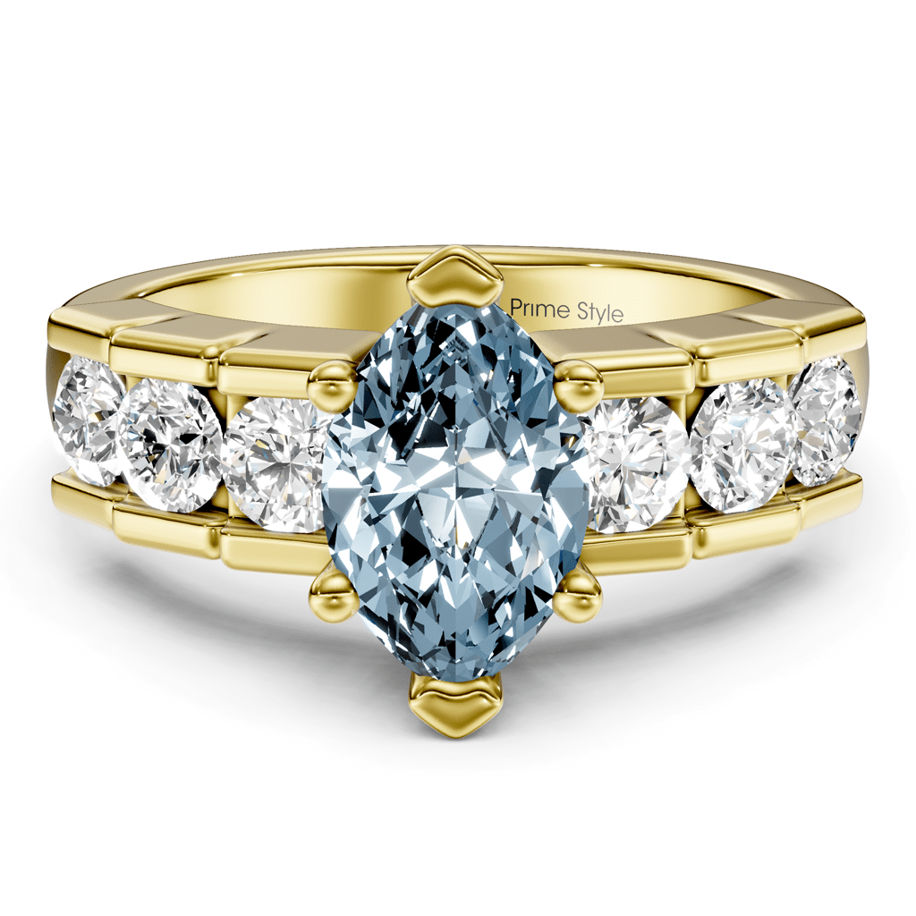 1.85-4.85 CT Marquise & Round Cut Fancy Blue Diamonds - Engagement Ring