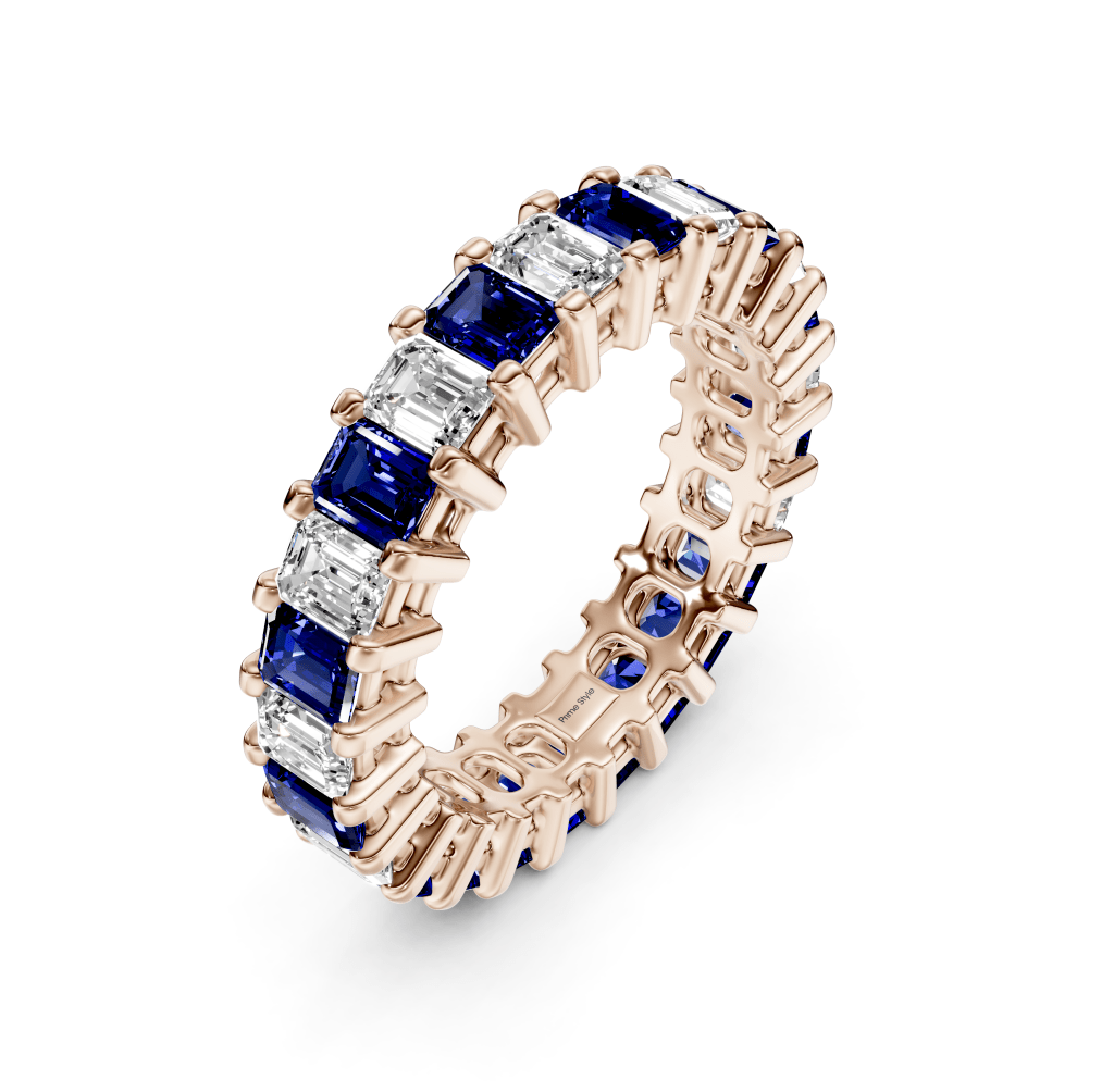 4.00-6.00 CT Emerald Cut Blue Sapphires and Diamonds - Eternity Rings