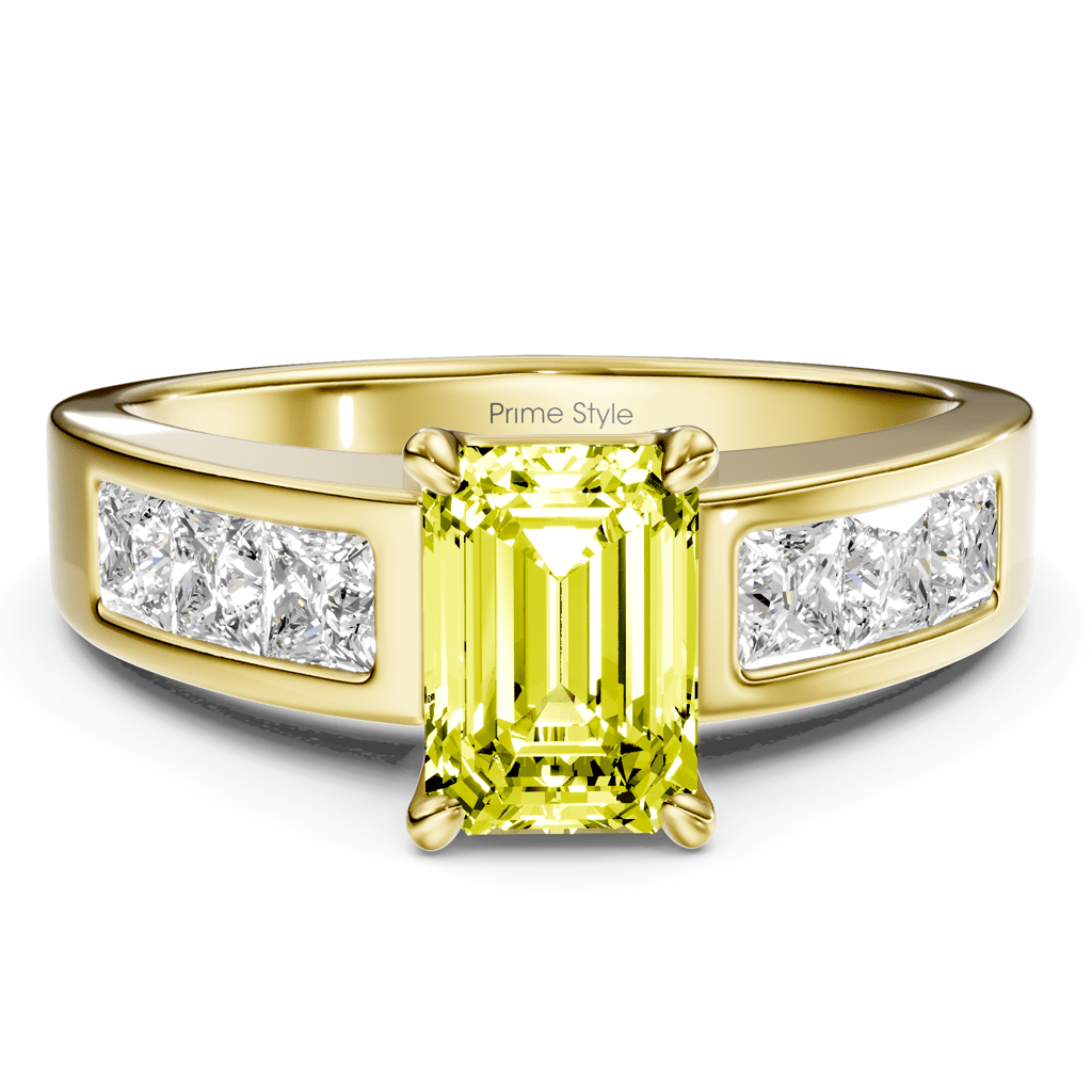 1.80-4.80 CT Emerald & Princess Cut Fancy Yellow Diamonds - Engagement Ring