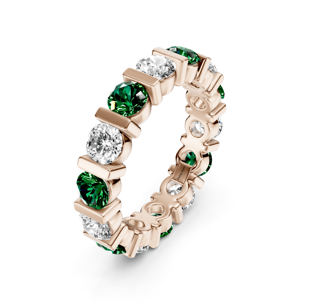 1.50-5.00 CT Round Cut Green Emeralds and Diamonds - Eternity Rings