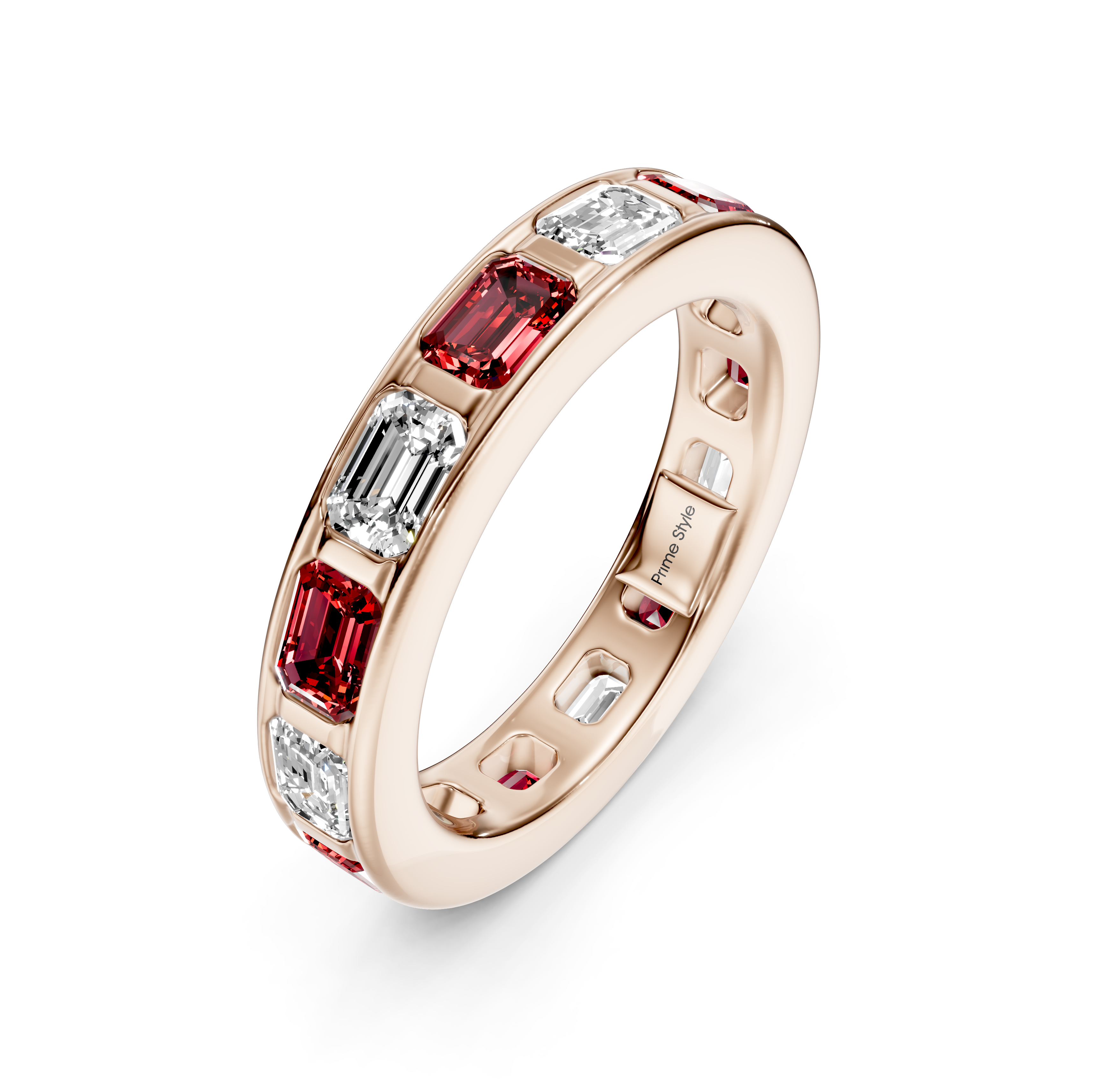 2.50 CT Emerald Cut Rubies and Diamonds - Eternity Rings