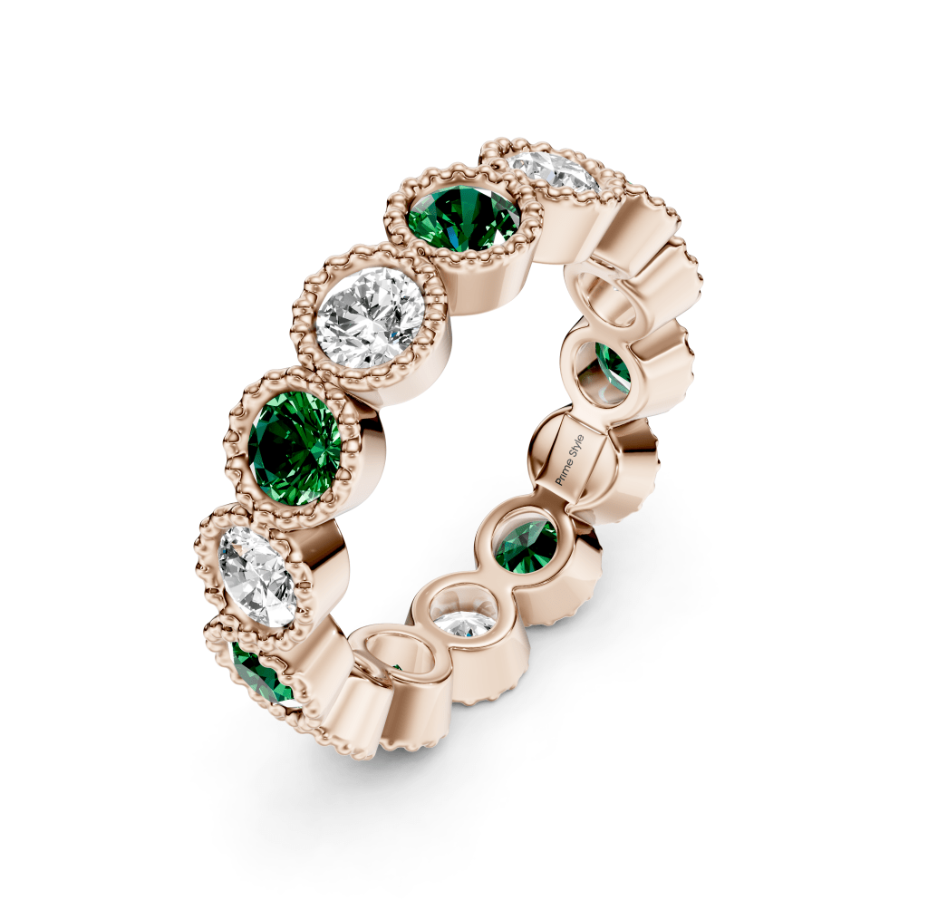 3.00 CT Round Cut Green Emeralds and Diamonds - Eternity Rings - Primestyle.com