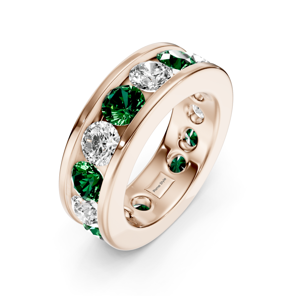2.00-6.00 CT Round Cut Green Emeralds and Diamonds - Eternity Rings