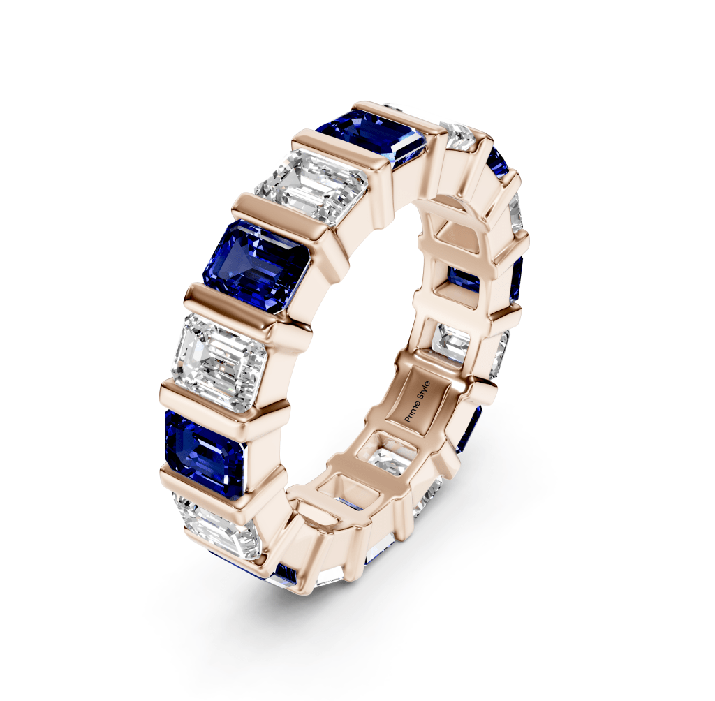 5.50 CT Emerald Cut Blue Sapphires and Diamonds - Eternity Rings - Primestyle.com