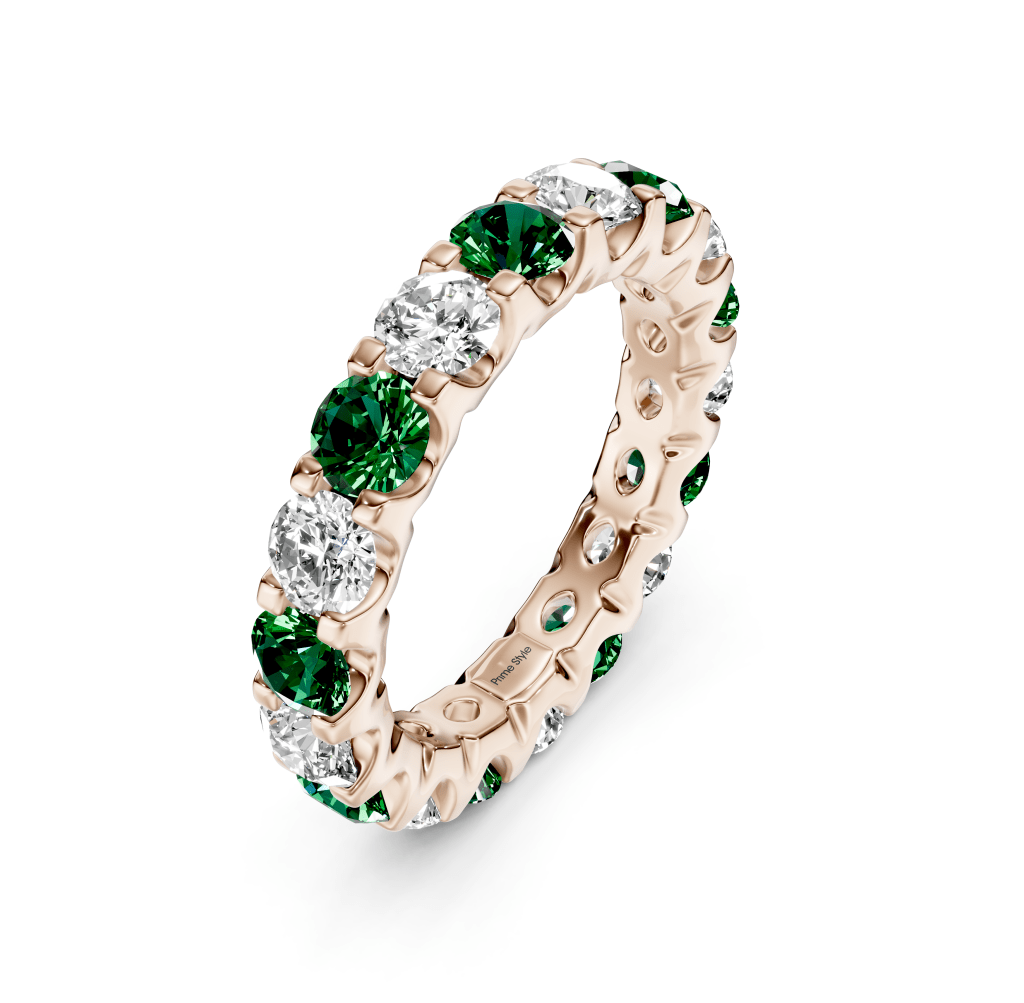 2.00 - 6.00 CT Round Cut Green Emeralds and Diamonds - Eternity Rings - Primestyle.com