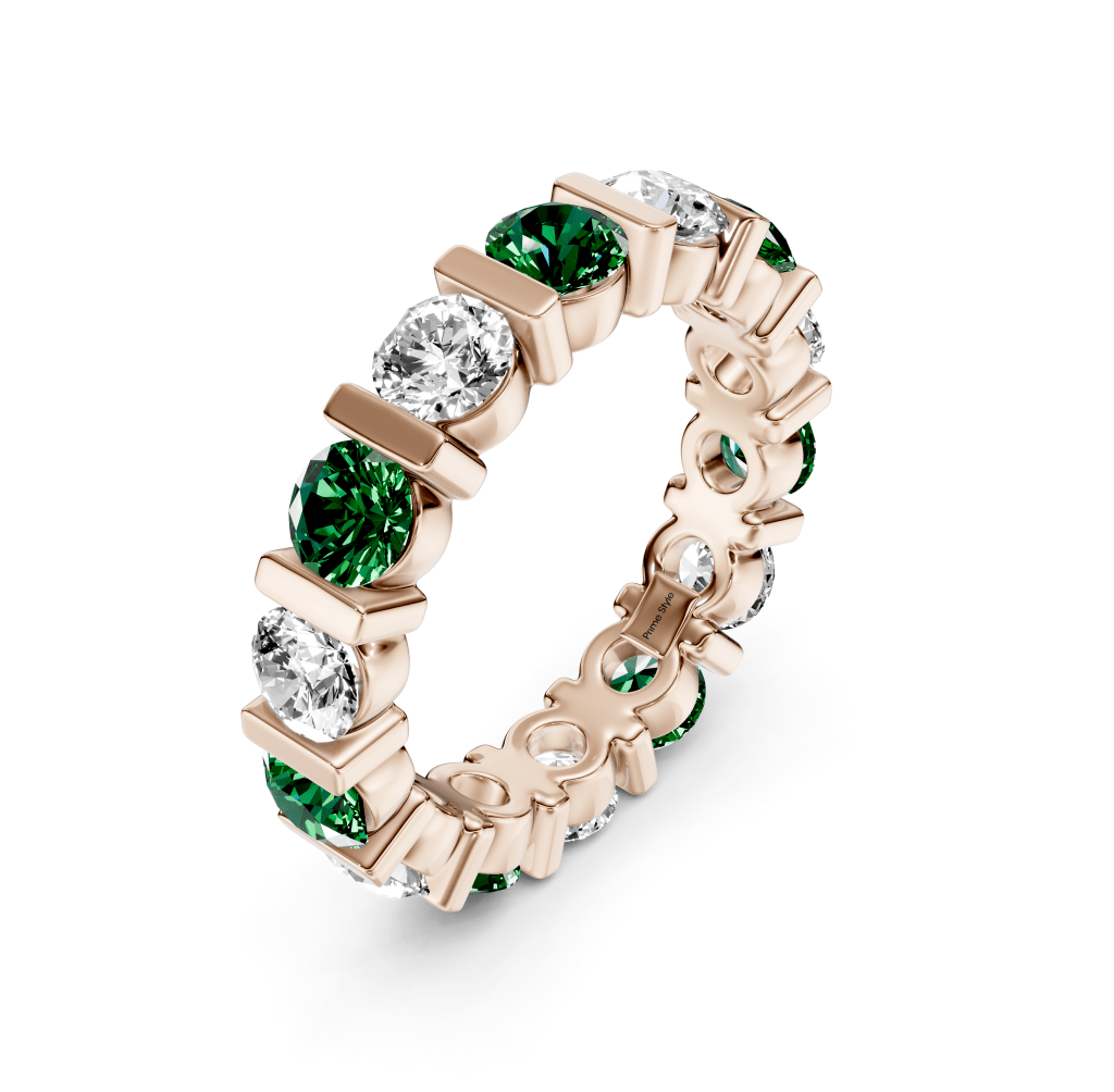 2.00-6.00 CT Round Cut Green Emeralds and Diamonds - Eternity Rings