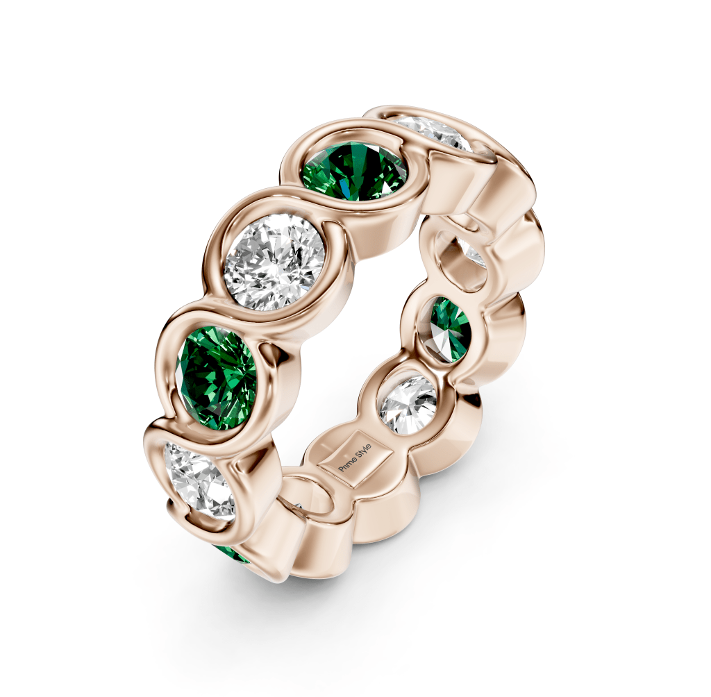 1.50-5.00 CT Round Cut Green Emeralds and Diamonds - Eternity Rings