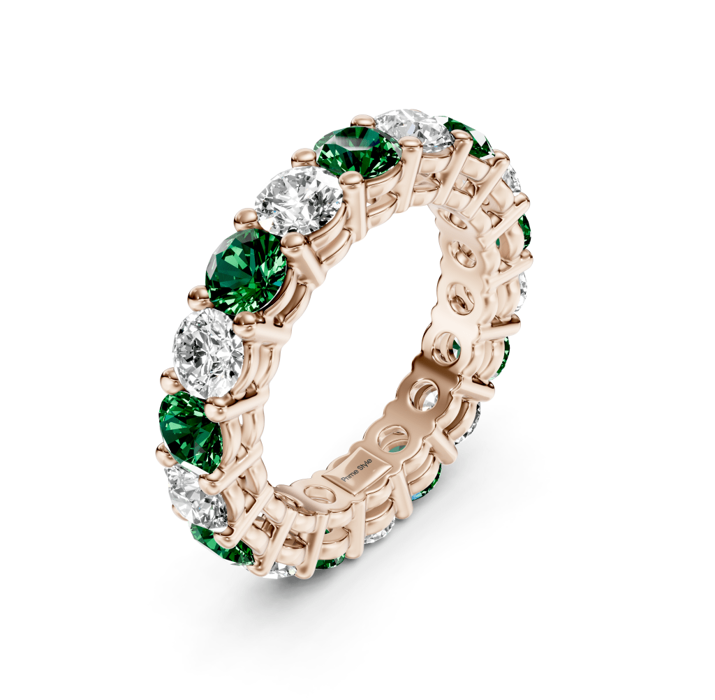 2.50 - 6.00 CT Round Cut Green Emeralds and Diamonds - Eternity Rings - Primestyle.com