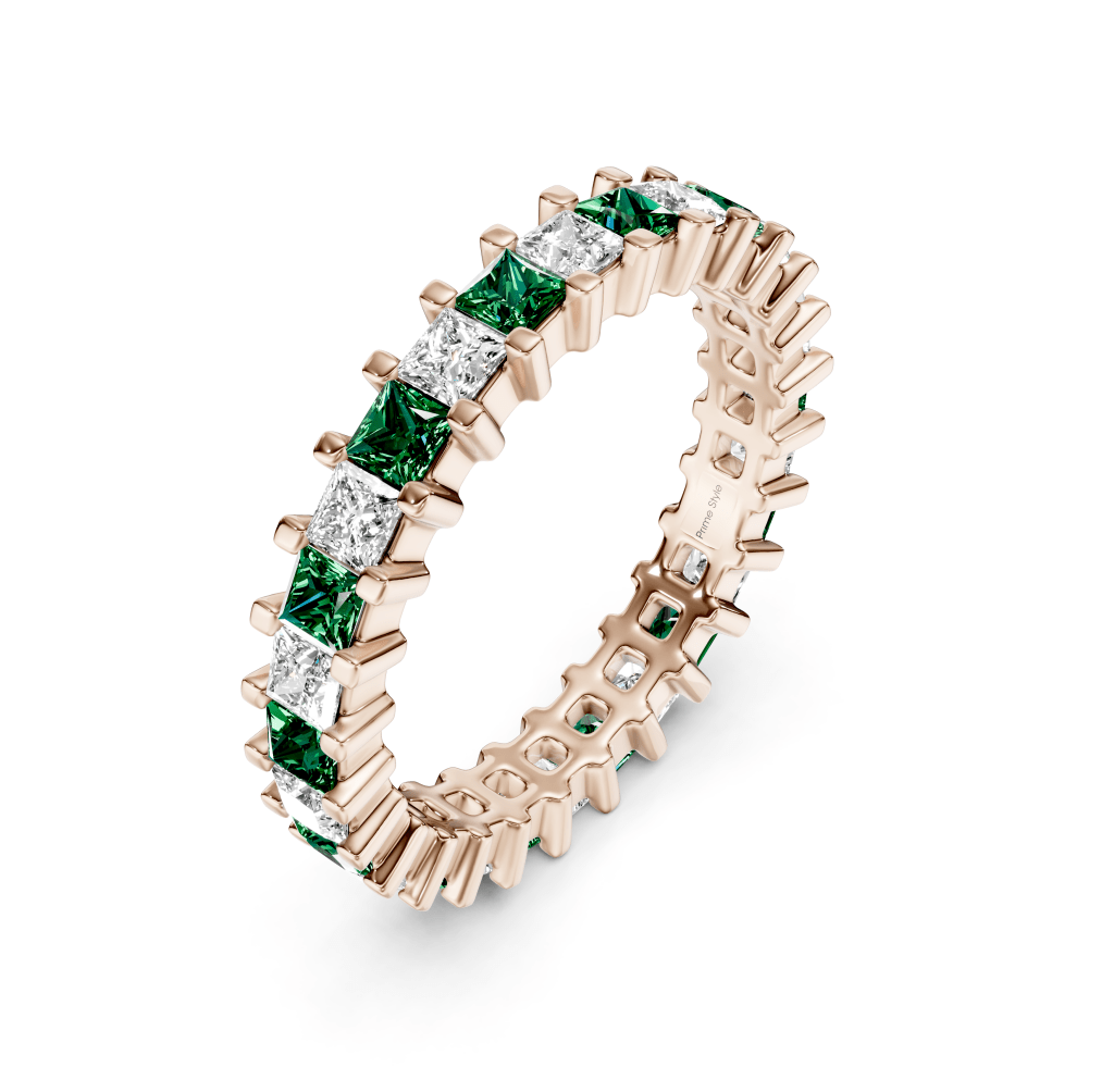 3.00 - 7.00 CT Princess Cut Green Emeralds and Diamonds - Eternity Rings - Primestyle.com