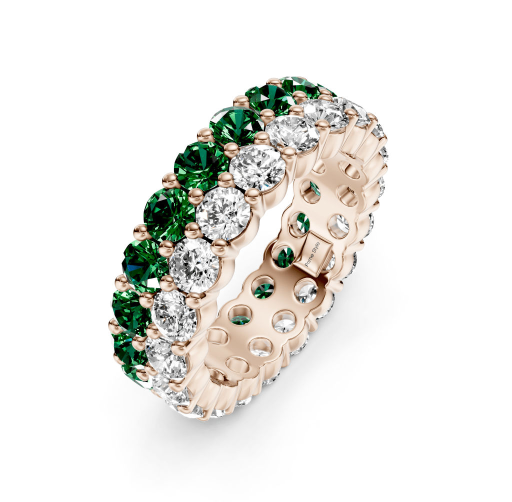 3.00 - 7.20 CT Round Cut Green Emeralds and Diamonds - Eternity Rings - Primestyle.com