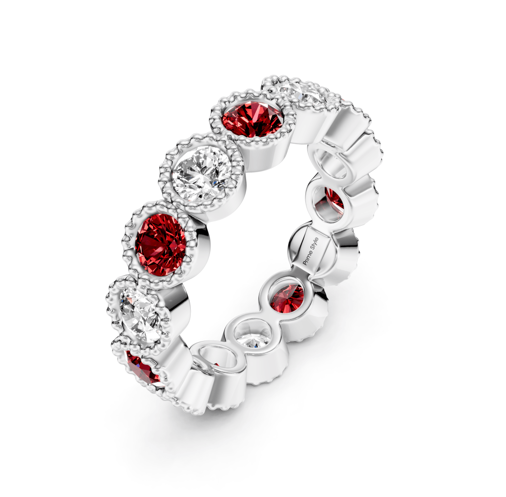 3.00 CT Round Cut Rubies and Diamonds - Eternity Rings - Primestyle.com