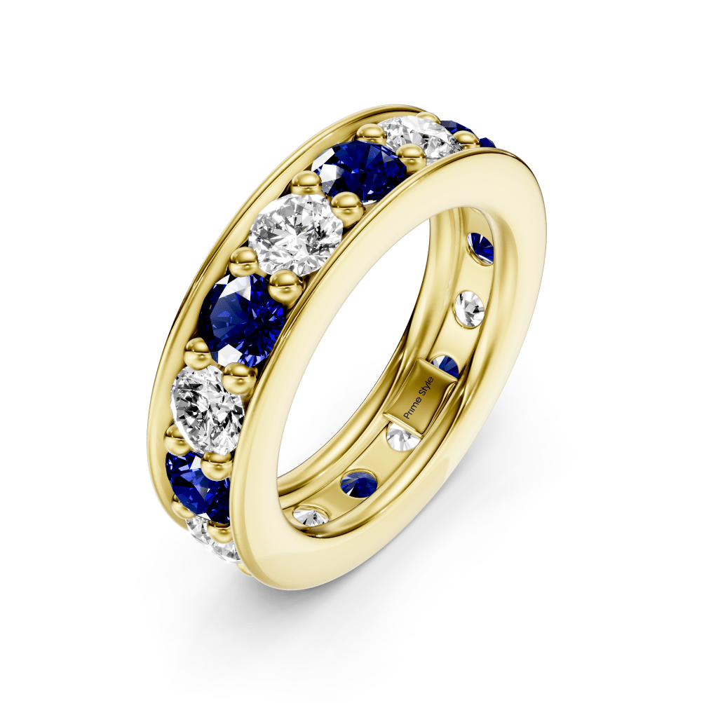 0.50 - 2.00 CT Round Cut Blue Sapphires and Diamonds - Eternity Rings - Primestyle.com