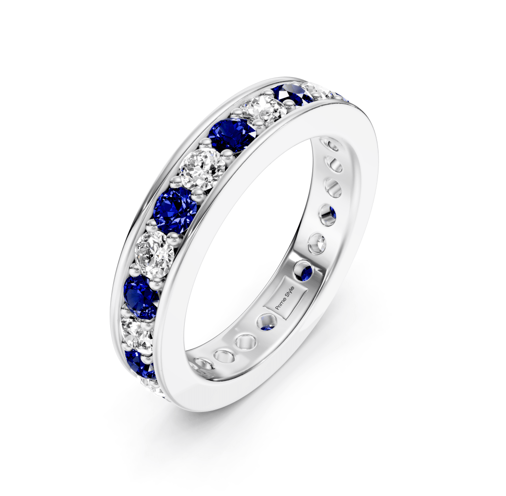 1.00-4.00 CT Round Cut Blue Sapphires and Diamonds - Eternity Rings