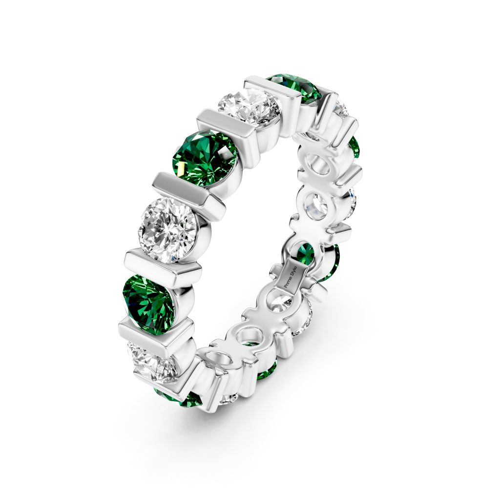 1.50 - 5.00 CT Round Cut Green Emeralds and Diamonds - Eternity Rings - Primestyle.com