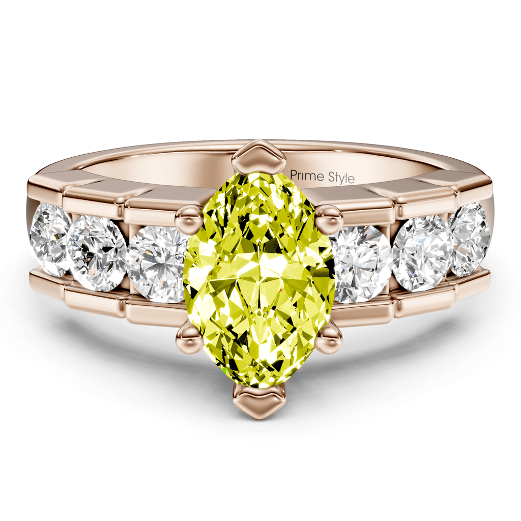 1.85-4.85 CT Marquise & Round Cut Fancy Yellow Diamonds - Engagement Ring