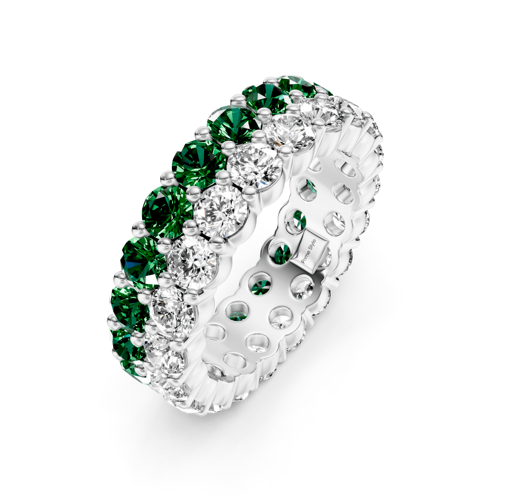 3.00 - 7.20 CT Round Cut Green Emeralds and Diamonds - Eternity Rings - Primestyle.com