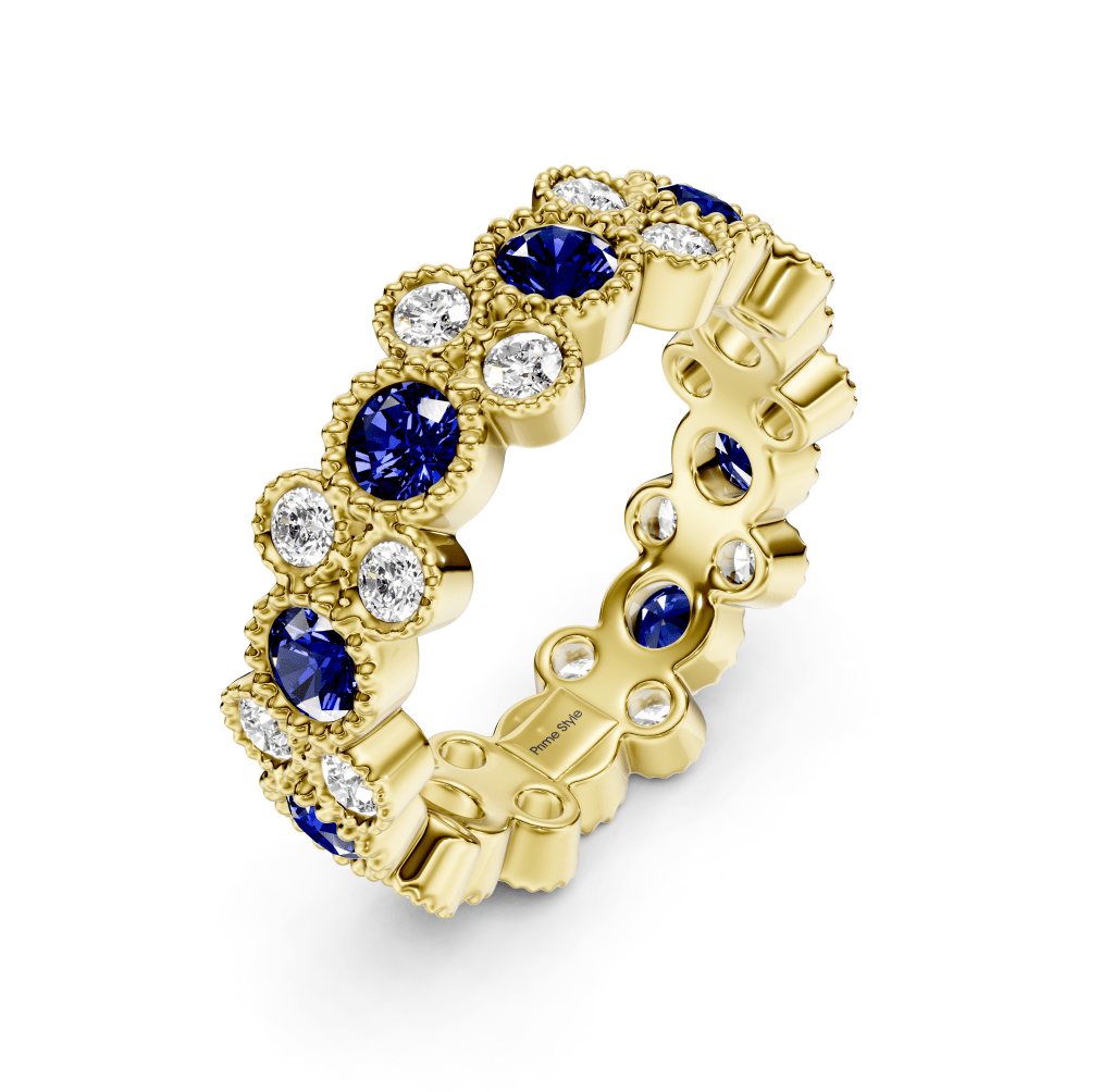 1.70 CT Round Cut Blue Sapphires and Diamonds - Eternity Rings