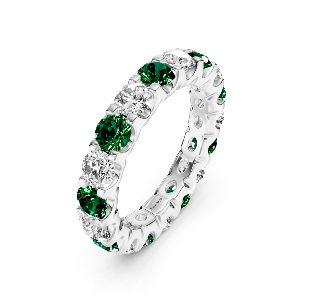 2.00 - 6.00 CT Round Cut Green Emeralds and Diamonds - Eternity Rings - Primestyle.com
