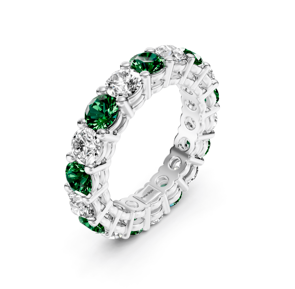2.50 - 6.00 CT Round Cut Green Emeralds and Diamonds - Eternity Rings - Primestyle.com