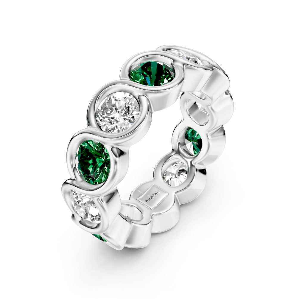 1.50-5.00 CT Round Cut Green Emeralds and Diamonds - Eternity Rings
