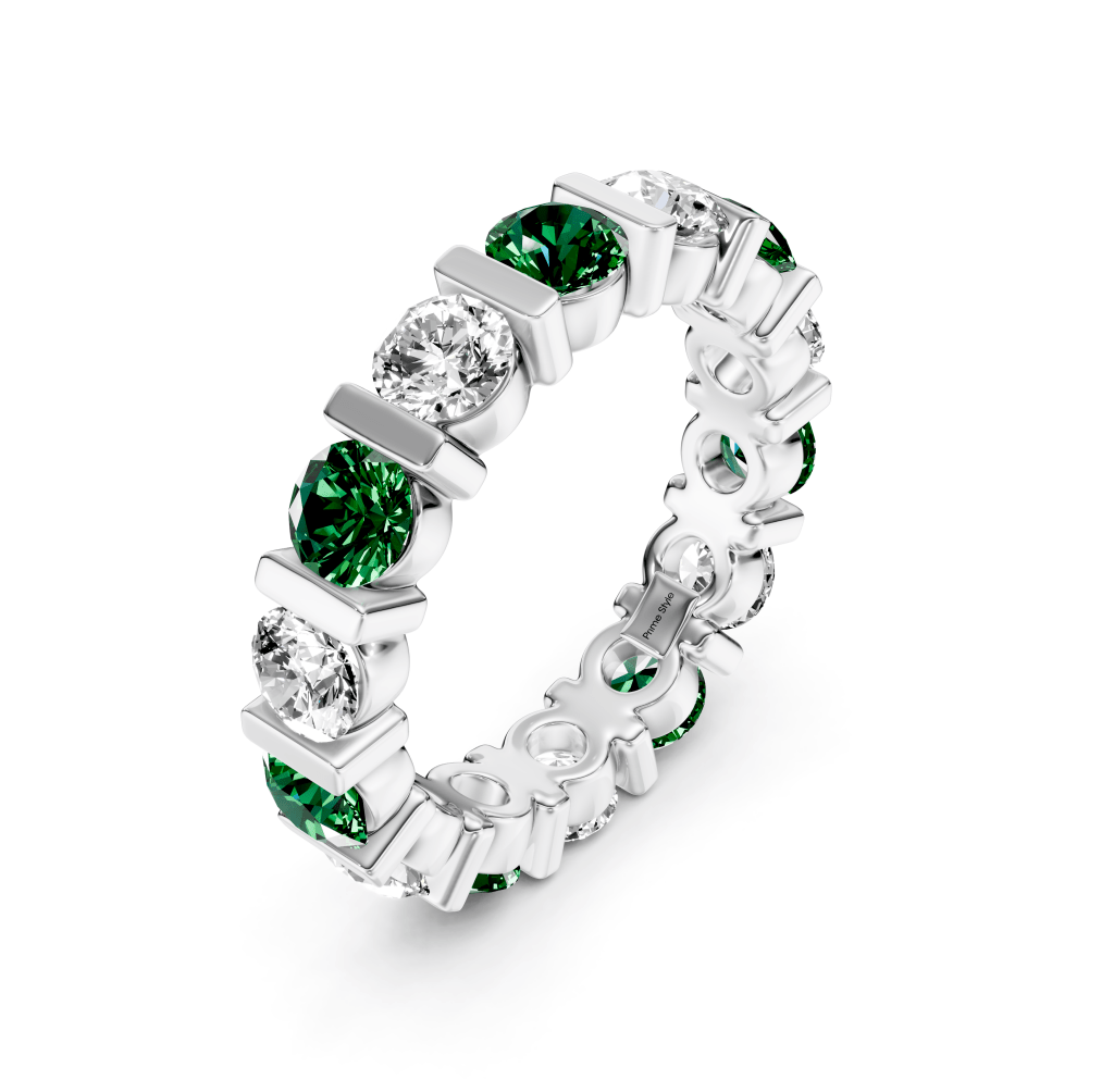 2.00 - 6.00 CT Round Cut Green Emeralds and Diamonds - Eternity Rings - Primestyle.com