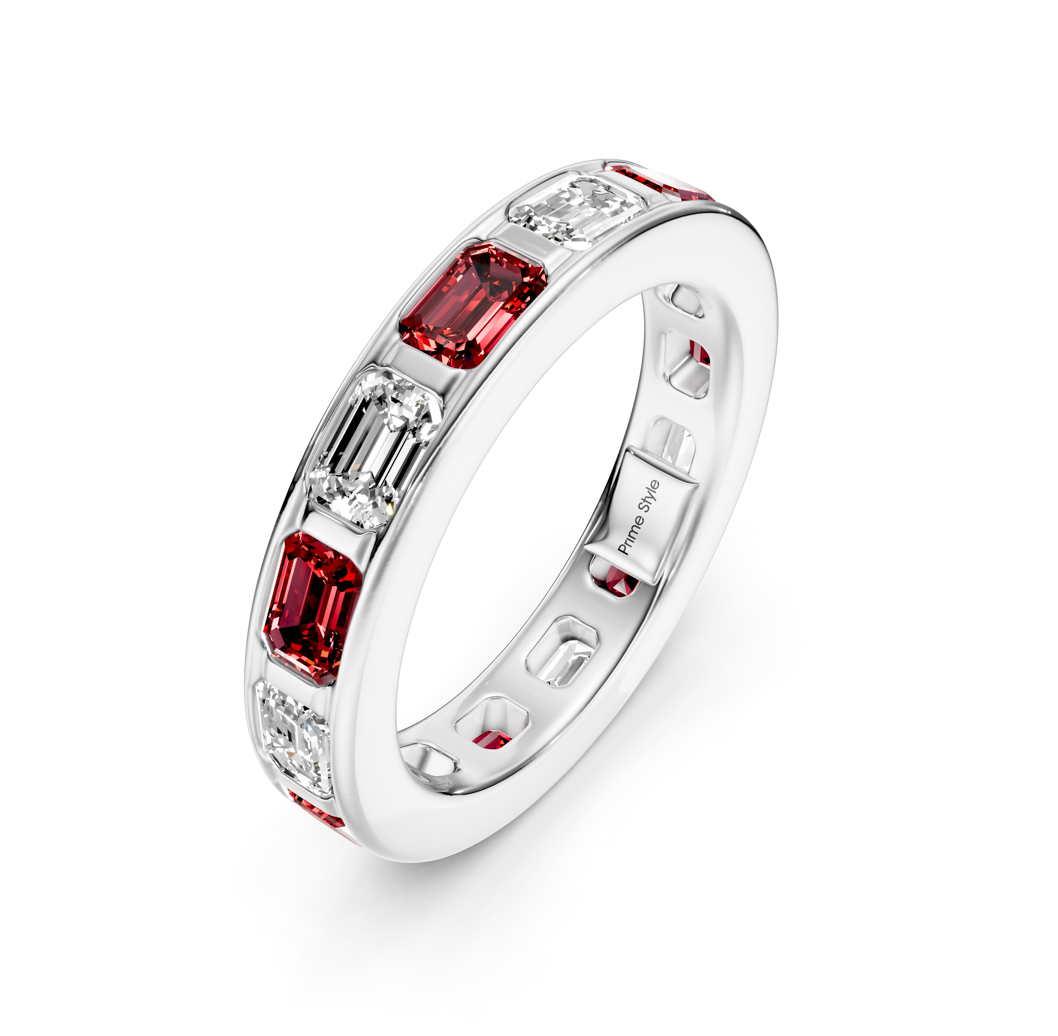 2.50 CT Emerald Cut Rubies and Diamonds - Eternity Rings