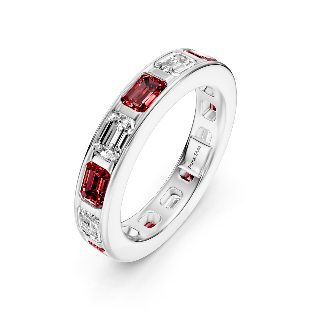 2.50 CT Emerald Cut Rubies and Diamonds - Eternity Rings - Primestyle.com