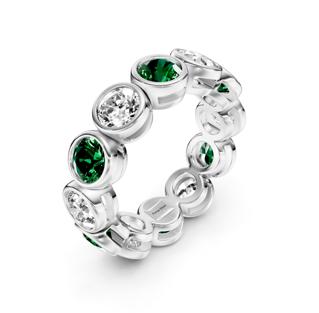 1.50-5.00 CT Round Cut Green Emeralds and Diamonds - Eternity Rings