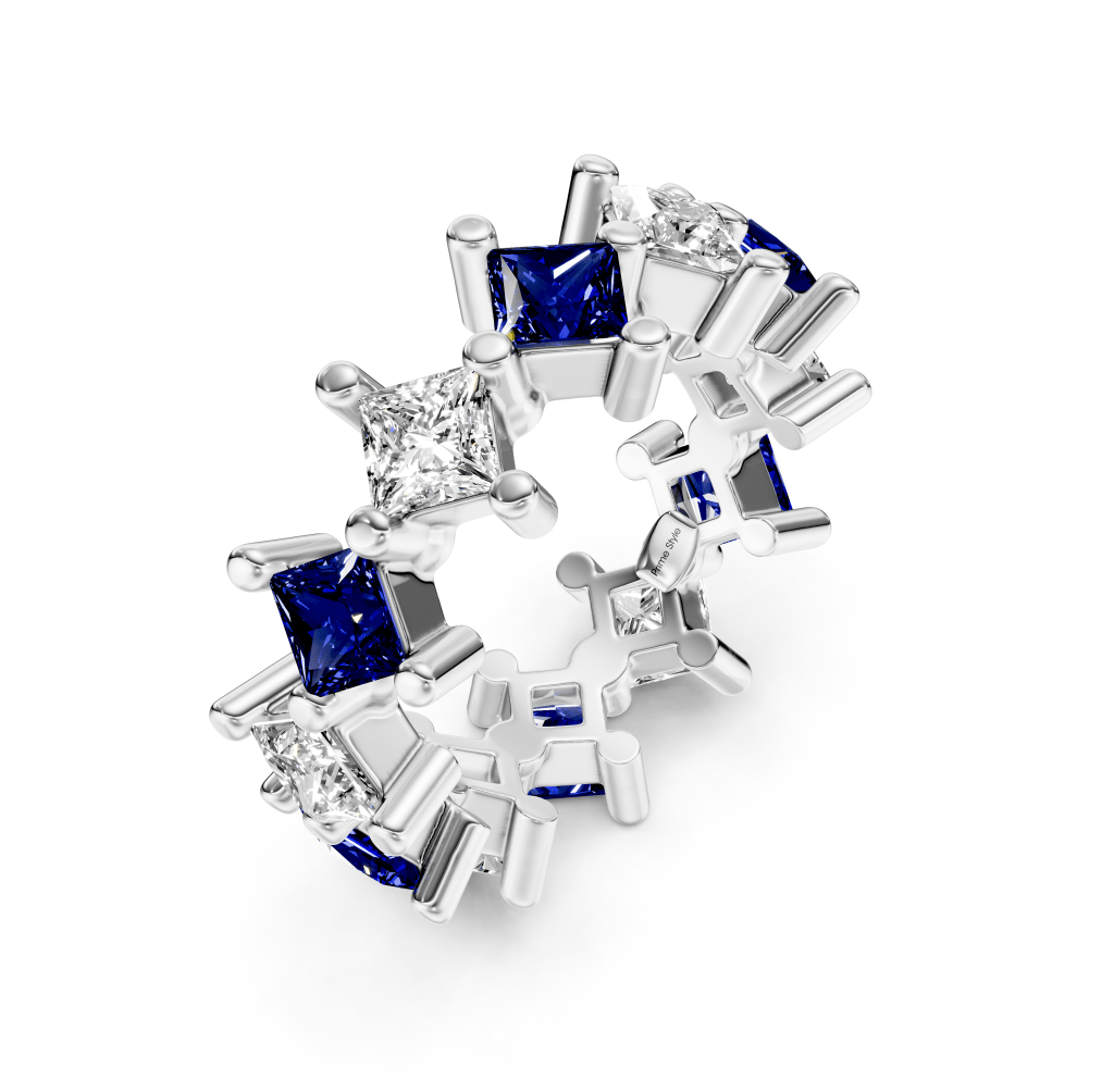 2.00 - 4.00 CT Princess Cut Blue Sapphires and Diamonds - Eternity Rings - Primestyle.com