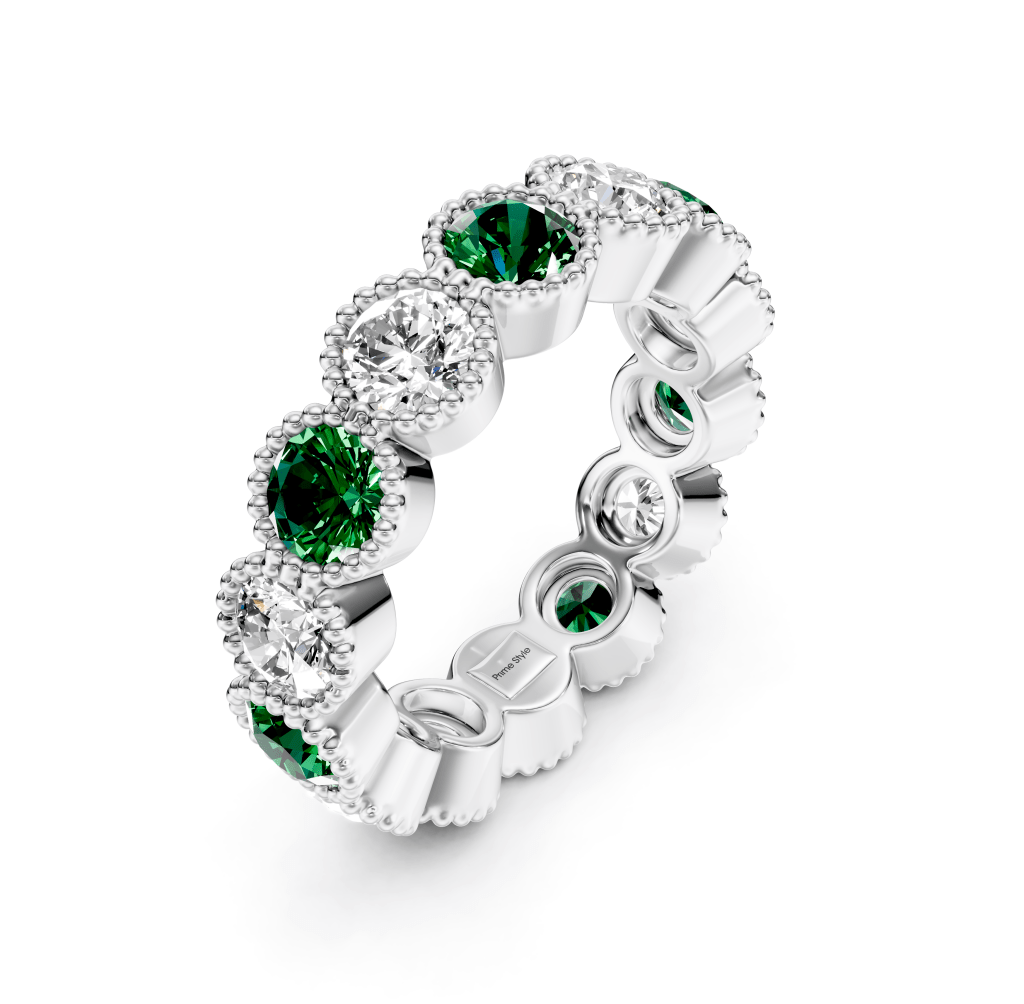 1.50 - 5.00 CT Round Cut Green Emeralds and Diamonds - Eternity Rings - Primestyle.com