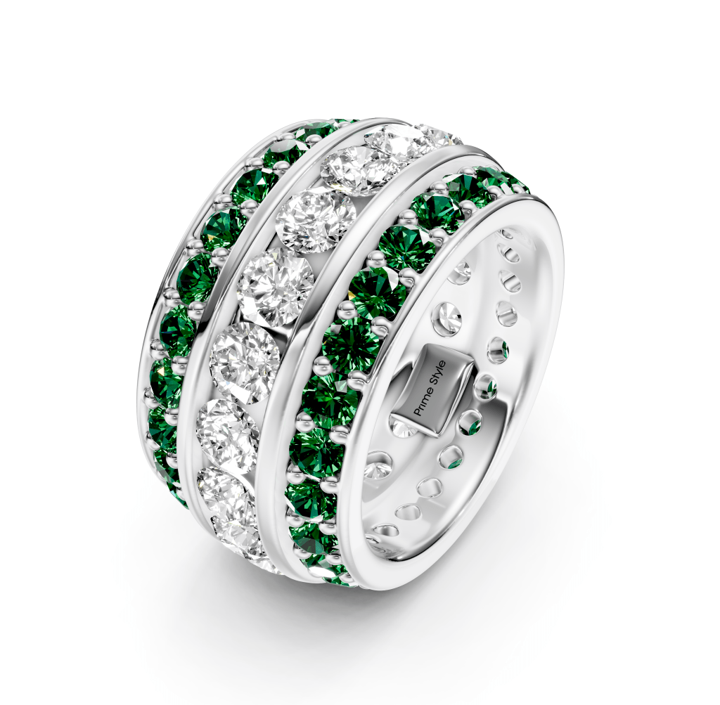 4.00 - 6.00 CT Round Cut Green Emeralds and Diamonds - Eternity Rings - Primestyle.com