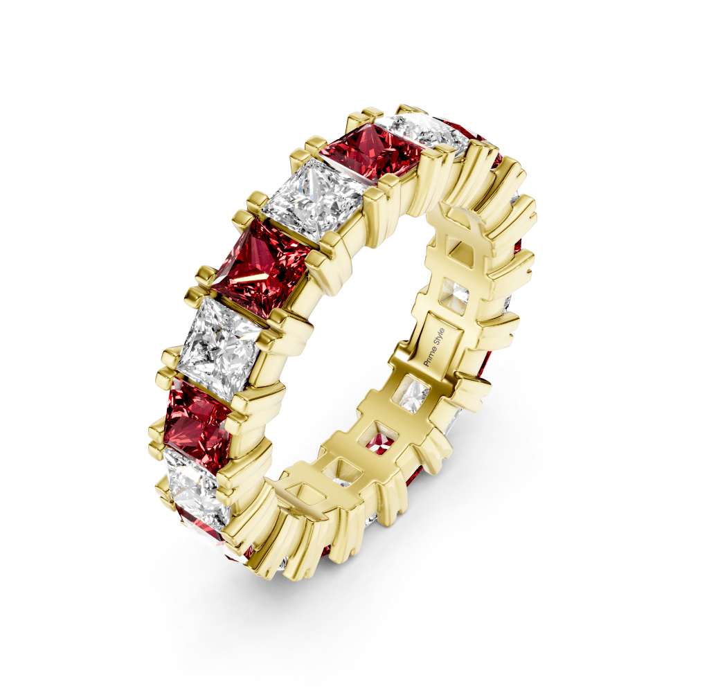 4.60 CT Princess Cut Rubies and Diamonds - Eternity Rings - Primestyle.com