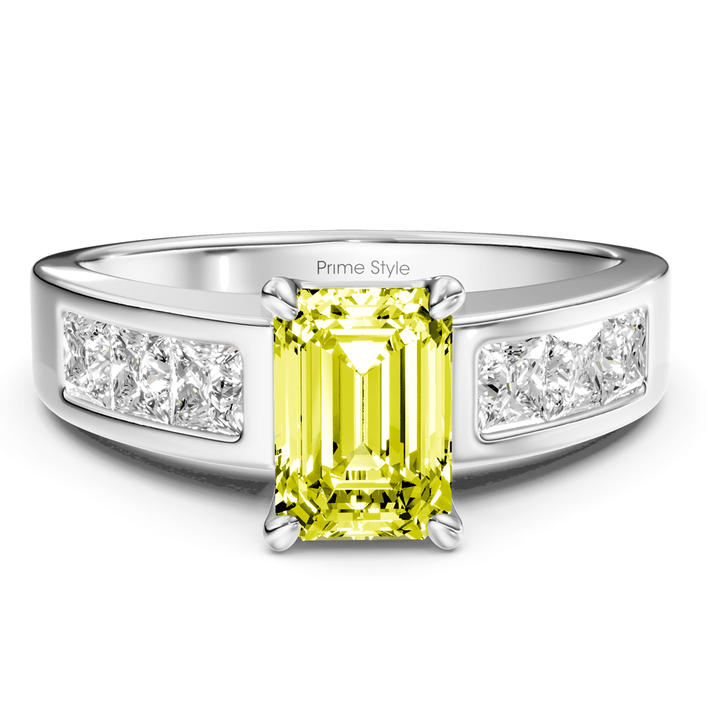 1.80-4.80 CT Emerald & Princess Cut Fancy Yellow Diamonds - Engagement Ring