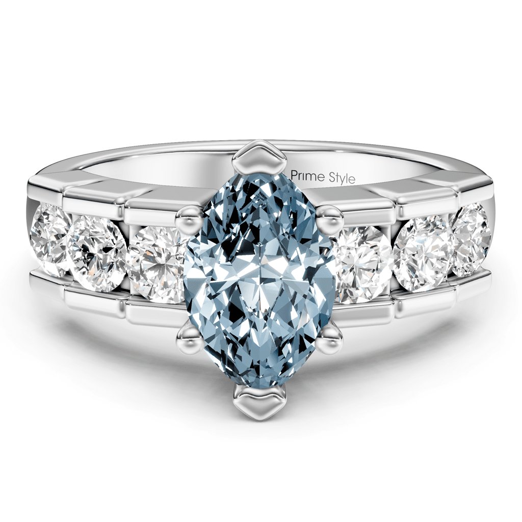 1.85-4.85 CT Marquise & Round Cut Fancy Blue Diamonds - Engagement Ring