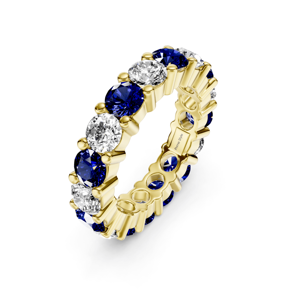 4.10 CT Round Cut Blue Sapphires and Diamonds - Eternity Rings - Primestyle.com