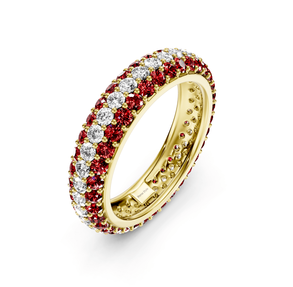 2.50 CT Round Cut Rubies and Diamonds - Eternity Rings