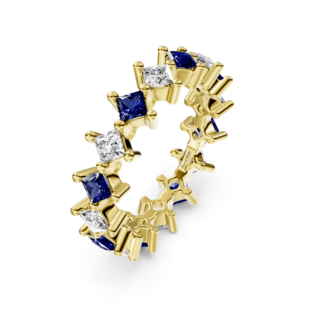 4.20 CT Princess Cut Blue Sapphires and Diamonds - Eternity Rings - Primestyle.com