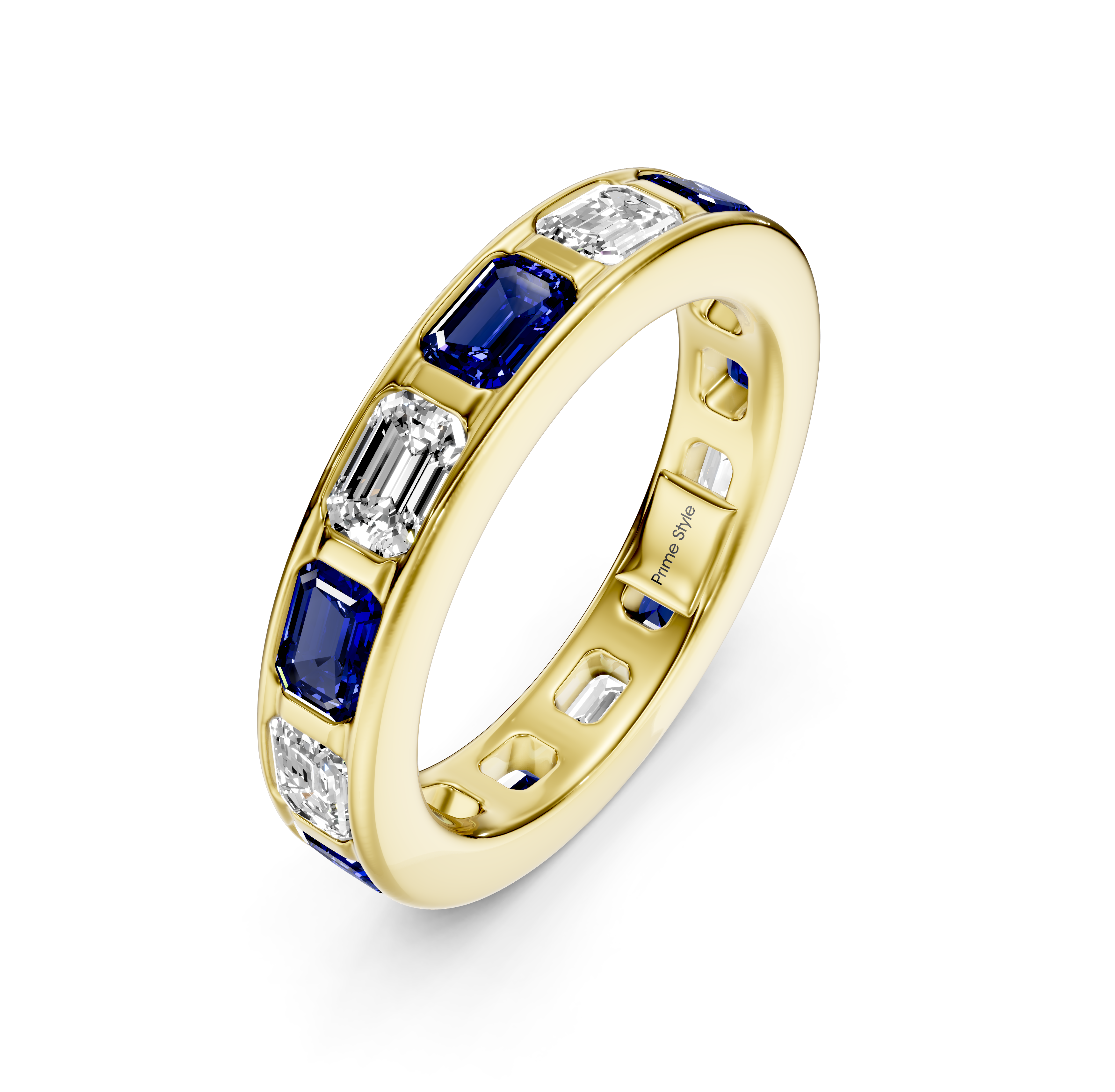 2.50 CT Emerald Cut Blue Sapphires and Diamonds - Eternity Rings