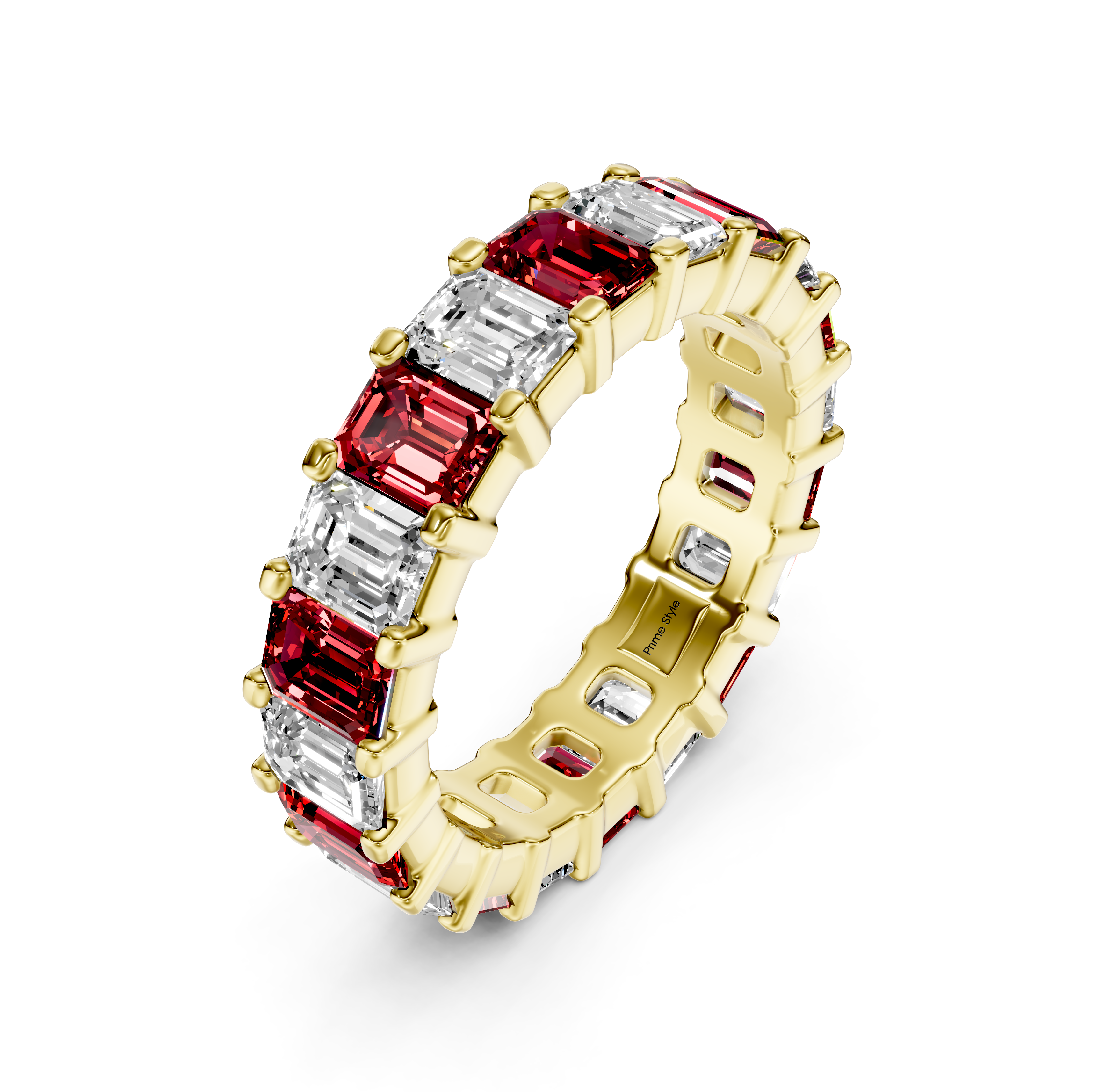 5.20 CT Emerald Cut Rubies and Diamonds - Eternity Rings