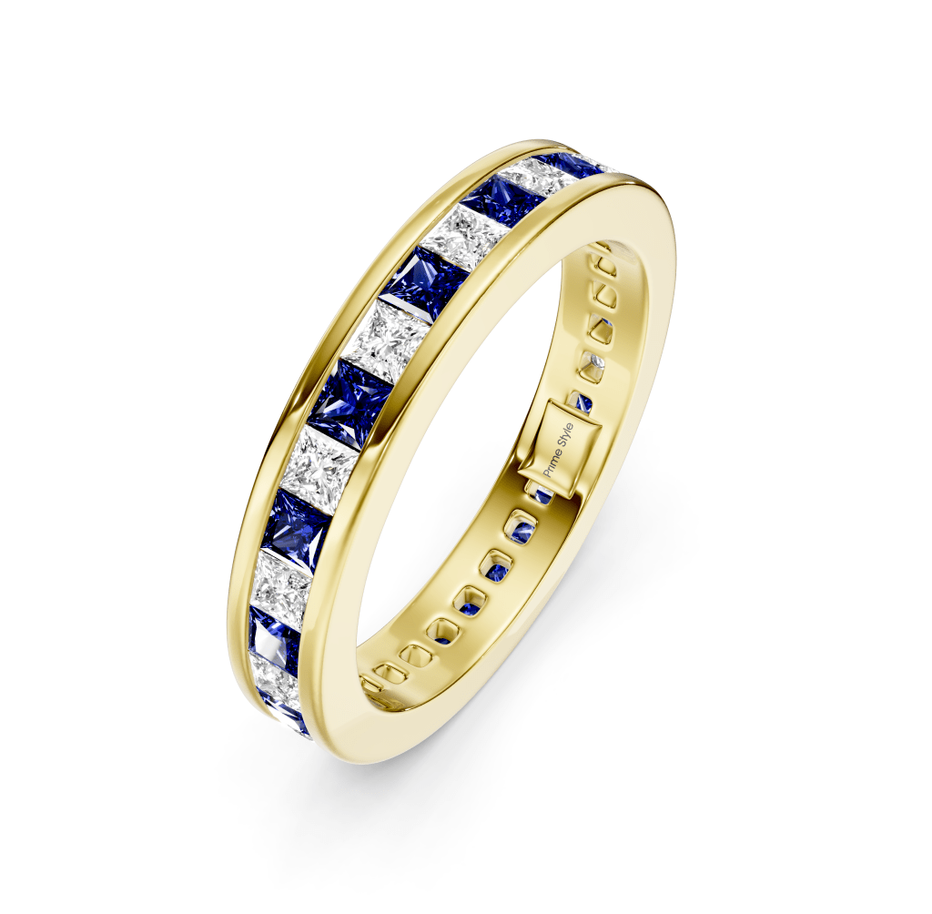 1.60 CT Princess Cut Blue Sapphires and Diamonds - Eternity Rings - Primestyle.com