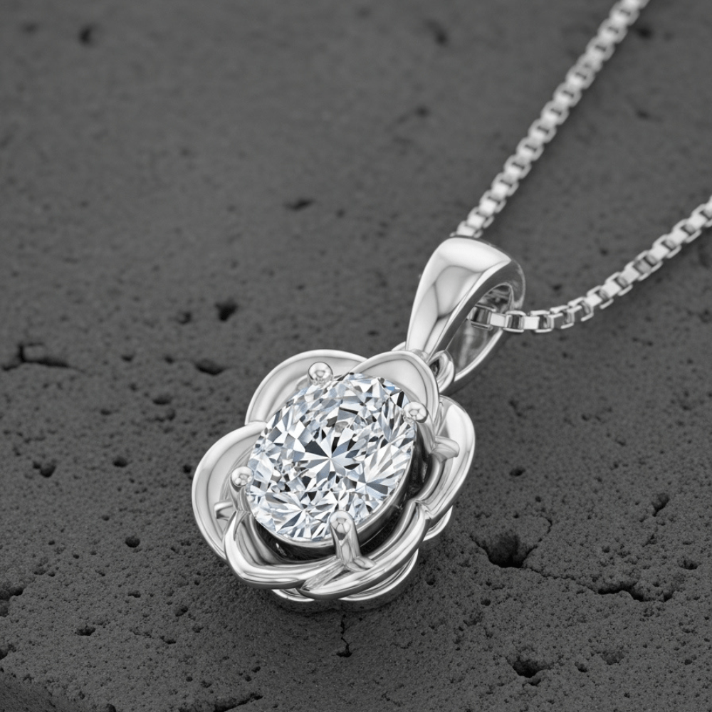 Enchante Oval Blossom Solitaire Pendant - Primestyle.com