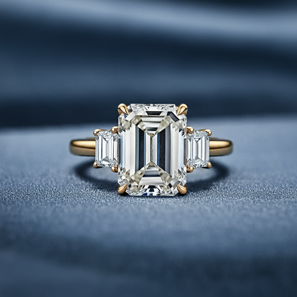 Regal Emerald Cut Diamond Three Stone Ring