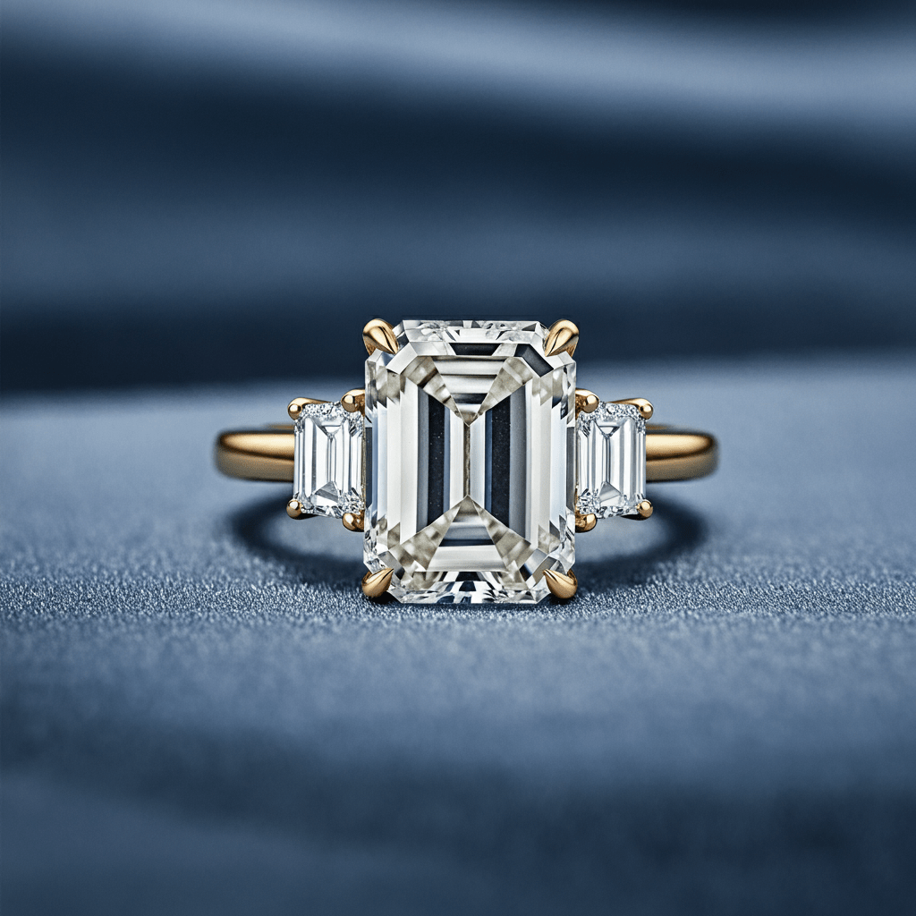 Regal Emerald Cut Diamond Three Stone Ring - Primestyle.com