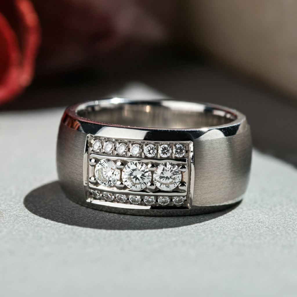 Majestic Three Stone Round Cut Diamond Men&